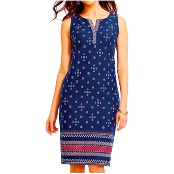 Talbots Navy Sleeveless Dress with Floral Pattern Size XL - Picture 1 of 9